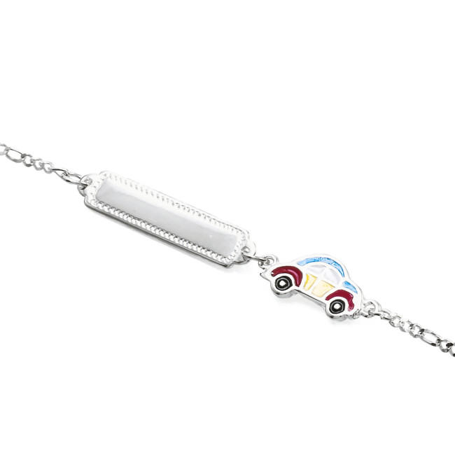 Pulseira de Prata Infantil Plaquinha com Fusca Colorido